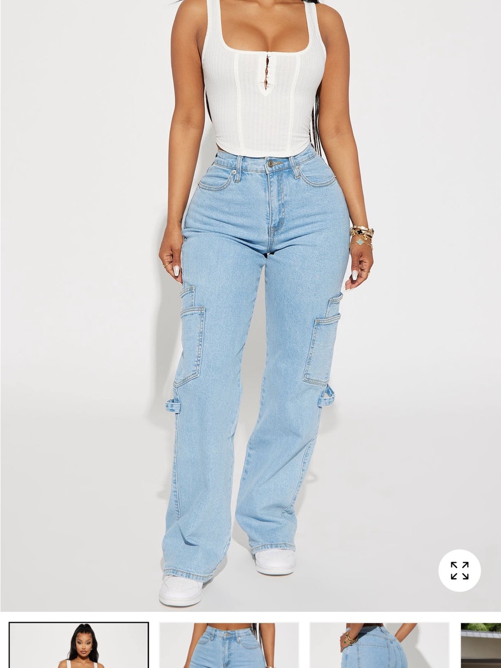 Fashion nova Step By Step Utility Straight Leg Jeans Light Wash size 0 NEW